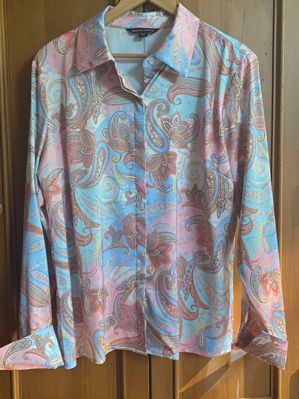 Boston Proper top 18 Paisley Print Sophia Button Up Charmeuse Blouse Long Sleeve